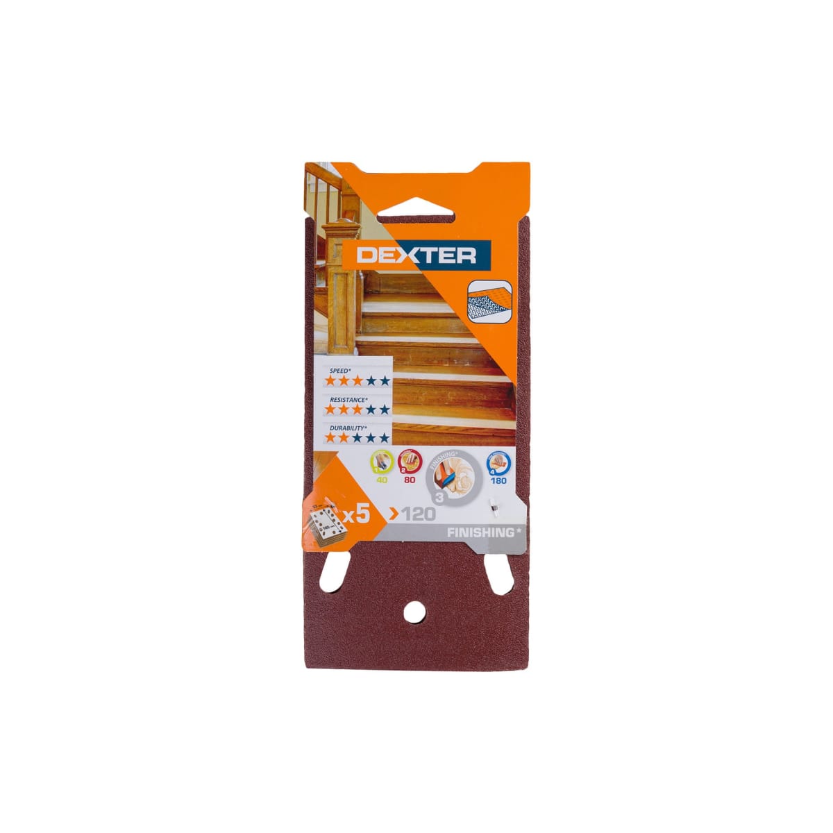 ABRASIVE FOR DEXTER ORBITAL WOOD SANDER 93X185 MM PERFORATED, GRIT 120,5 PIECES