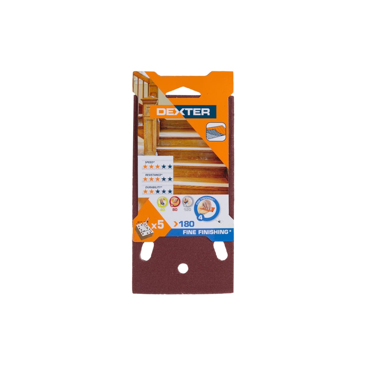 DEXTER ORBITAL WOOD SANDER ABRASIVE 93X185 MM PERFORATED, GRIT 180,5 PIECES