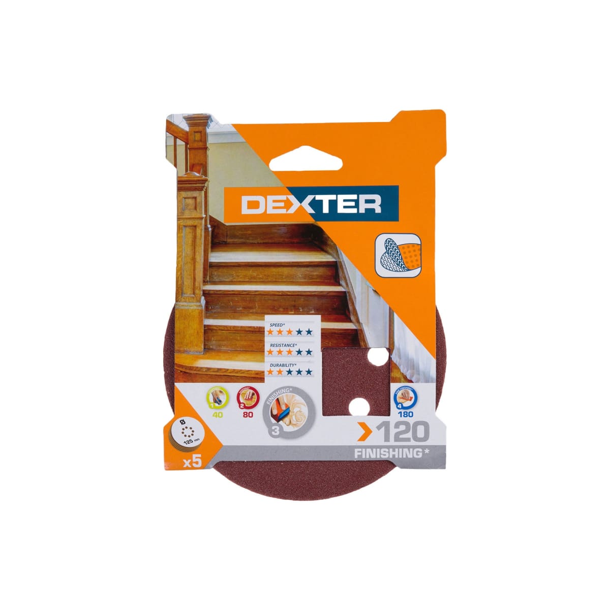 ABRASIVE FOR DEXTER ROTO-ORBITAL WOOD SANDER 125MM PERFORATED 120 GRIT, 5 PIECES