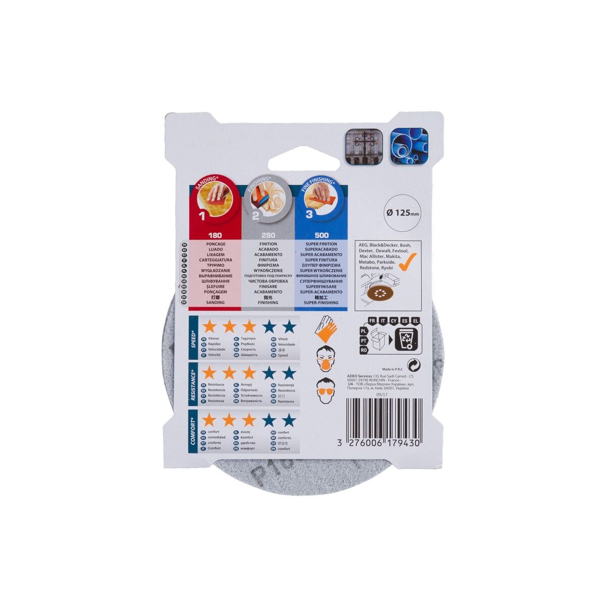 DEXTER RANDOM ORBITAL SANDER ABRASIVE FOR WOOD 125 MM PERFORATED GRIT 180,280,500,10 PIECES