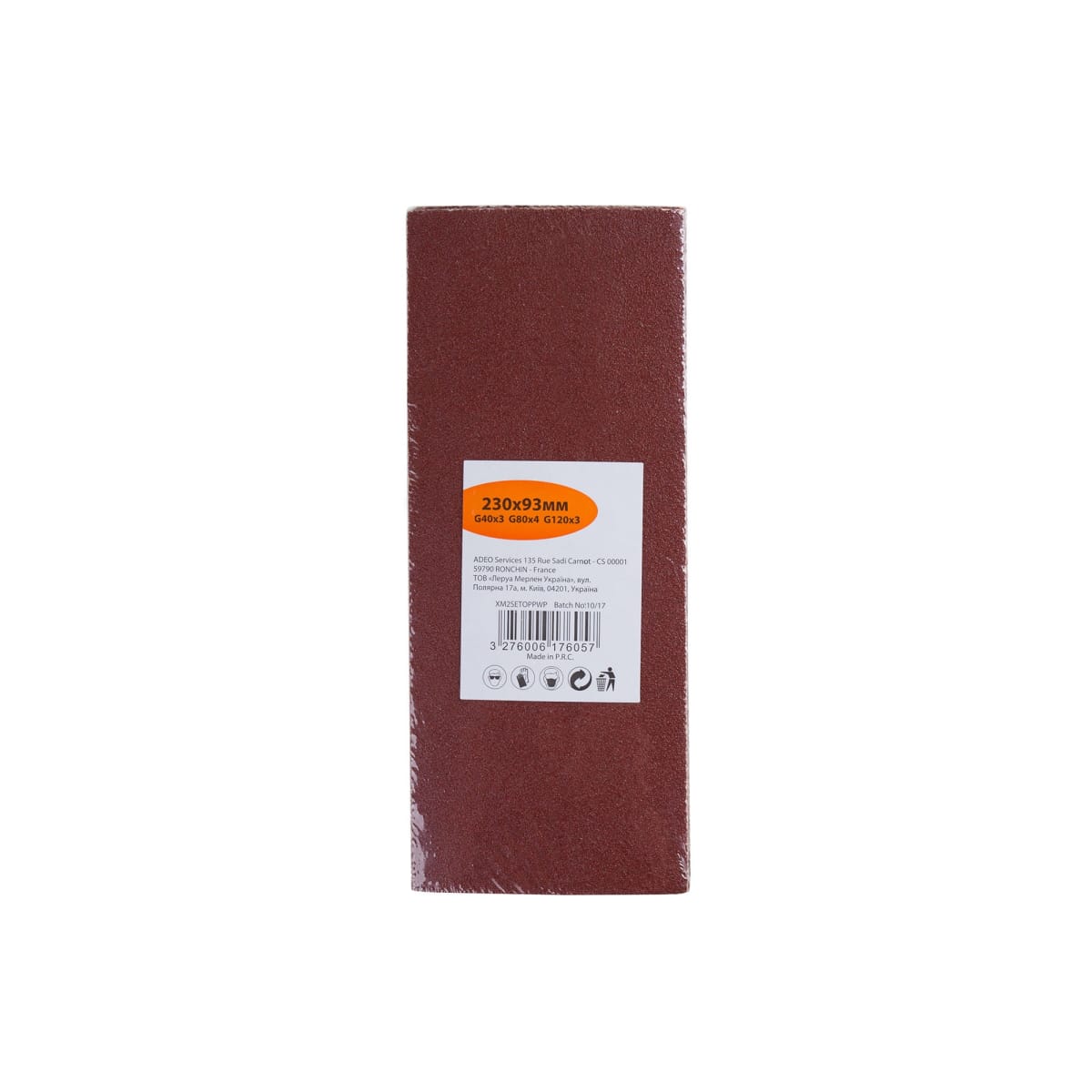 ABRASIVE FOR ORBITAL WOOD SANDER 93X230MM, UNPERFORATED, GRIT 40,80,120,10 PIECES