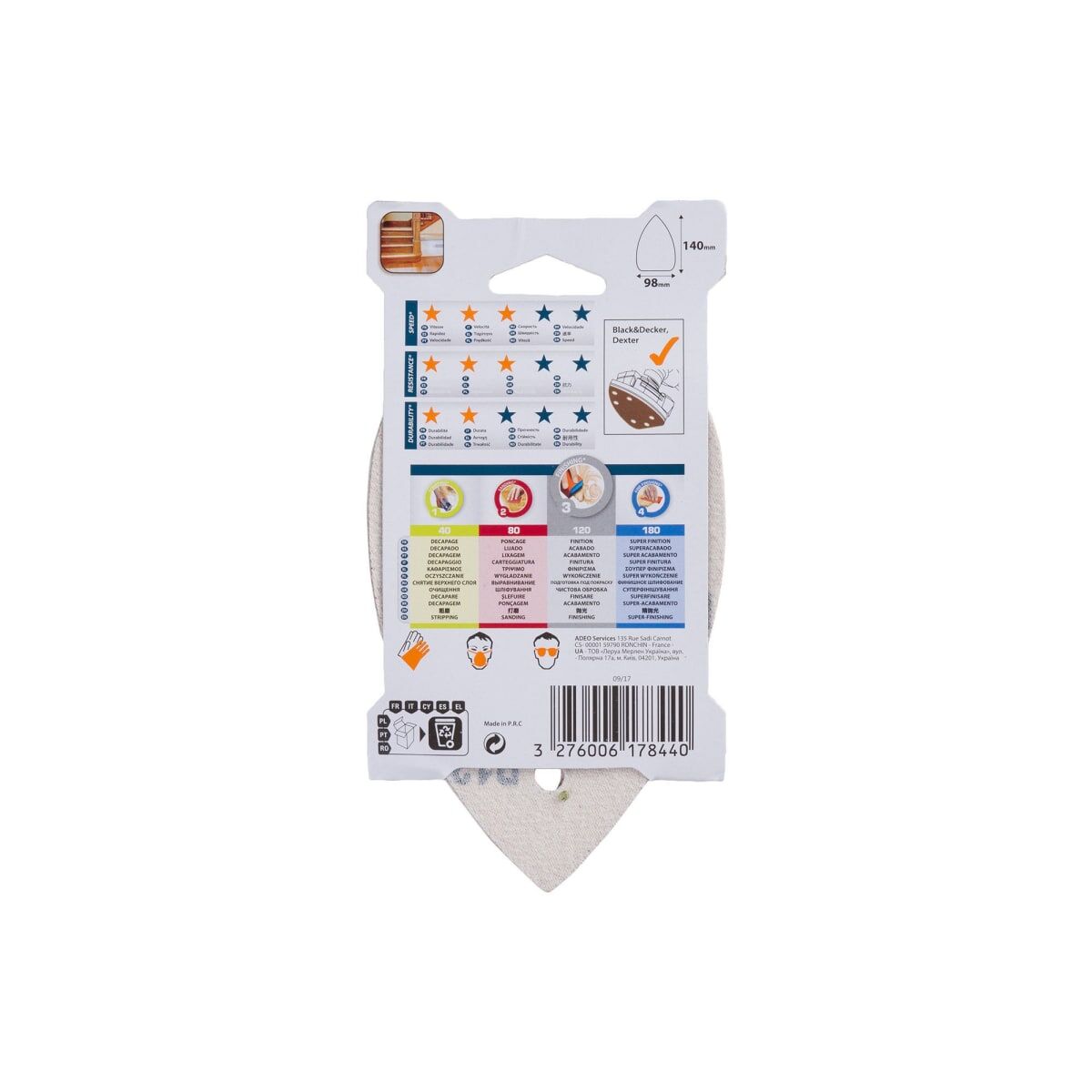 DEXTER MOUSE SANDER ABRASIVE FOR WOOD 140X98MM, DRILLED, GRIT 120, 5 PIECES