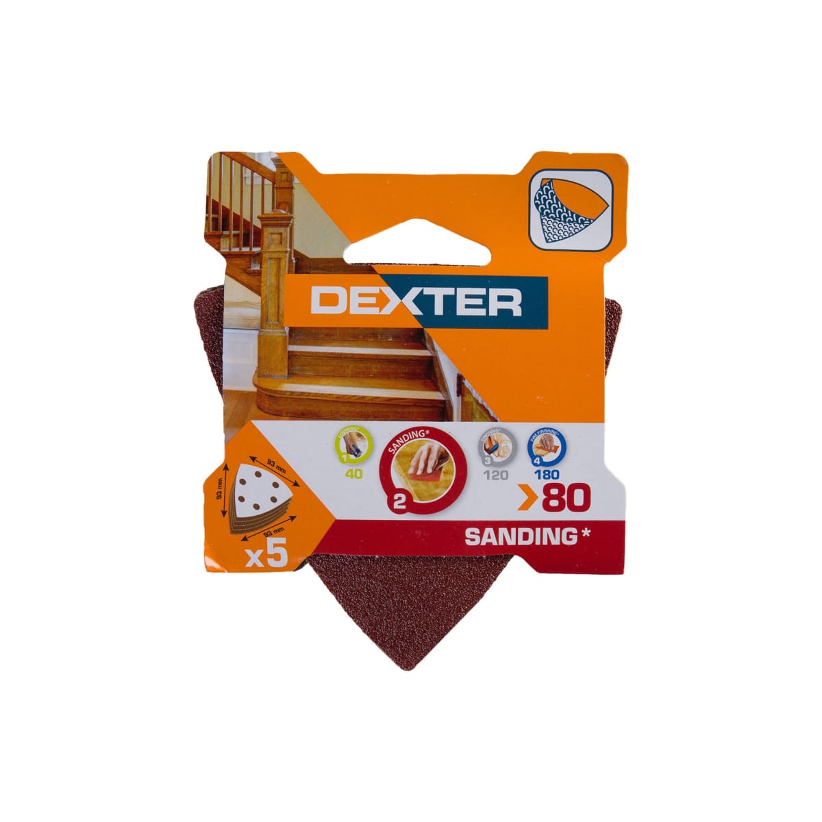 DELTA DEXTER WOOD SANDER ABRASIVE 93X93 UNPERFORATED,GRIT 80,5 PIECES
