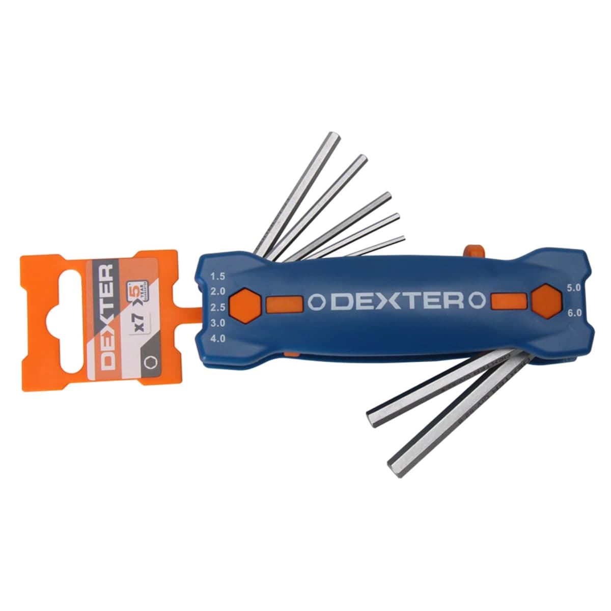 7-PIECE SET OF DEXTER HEXAGON SOCKET SPANNERS, ASSORTED SIZES, STEEL