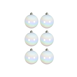 SET 6 WHITE PLASTIC CHRISTMAS BALLS