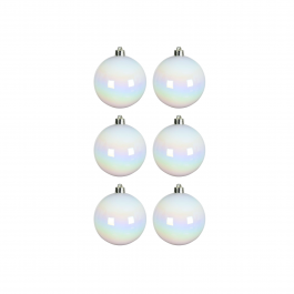 SET 6 WHITE PLASTIC CHRISTMAS BALLS