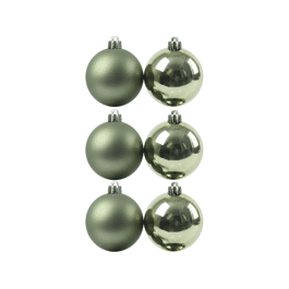 SET 6 GREEN PLASTIC CHRISTMAS BALLS D