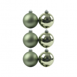 SET 6 GREEN PLASTIC CHRISTMAS BALLS D