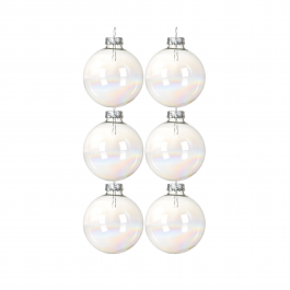 SET 6 IRIDESCENT TRANSPARENT WHITE PLASTIC SPHERES DIAM 8 CM
