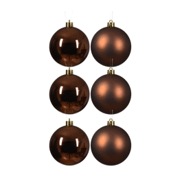 SET 6 BROWN PLASTIC CHRISTMAS BALLS