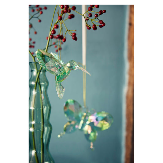 Green hanging hummingbird with glitter, 9.5 x 7 x 9 cm, made of polystyrene