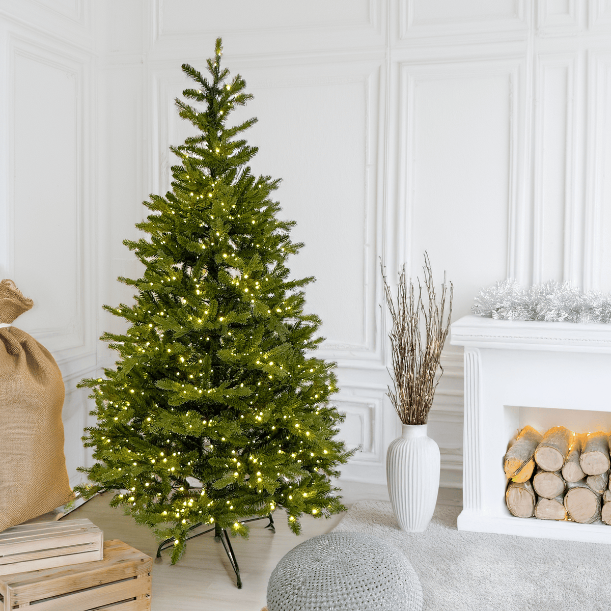 Albero alpino illuminato 1000led h 210cm pvc+pe