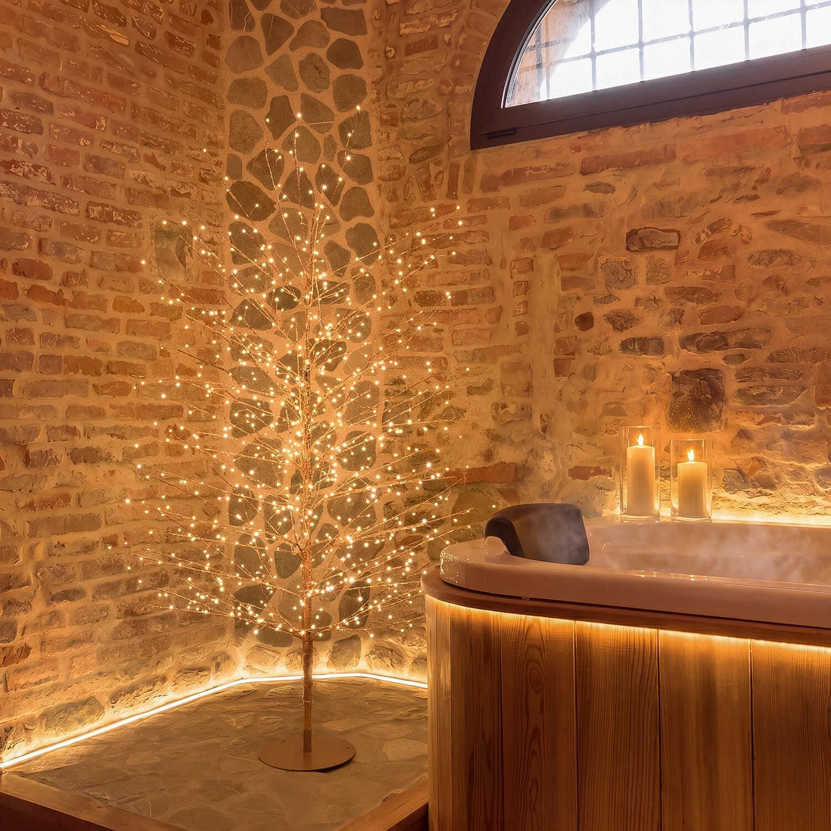 Albero luminoso tiglio rose gold 170cm 784 microled bianco caldo - flash diamond