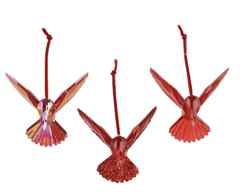Red hanging hummingbird with glitter, 9.5 x 7 x 9 cm, made of polystyrene