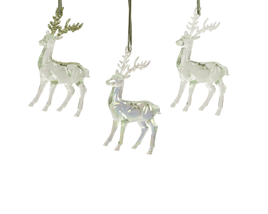 Iridescent green hanging deer with glitter, 8 x 4 x 14 cm (L x W x H), made of polystyrene