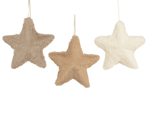 Faux fur star, 3 assorted colours, 20 cm in diameter