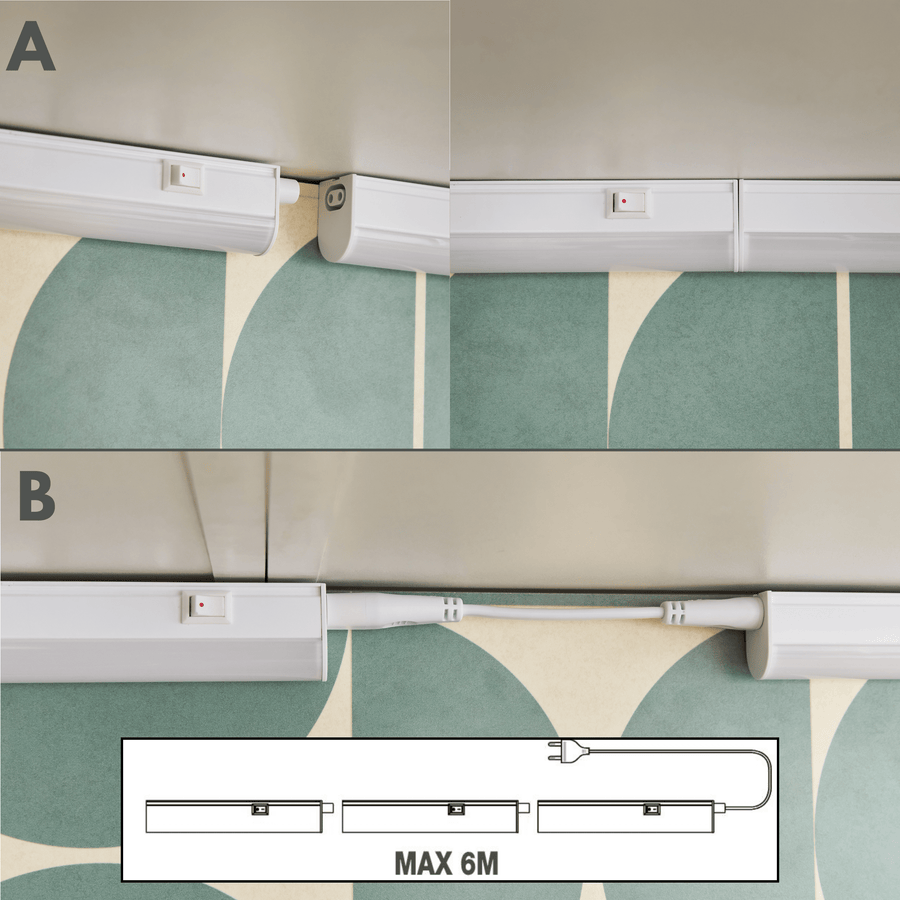 White plastic under-cabinet strip lights, 55 cm, 7W LED, natural light