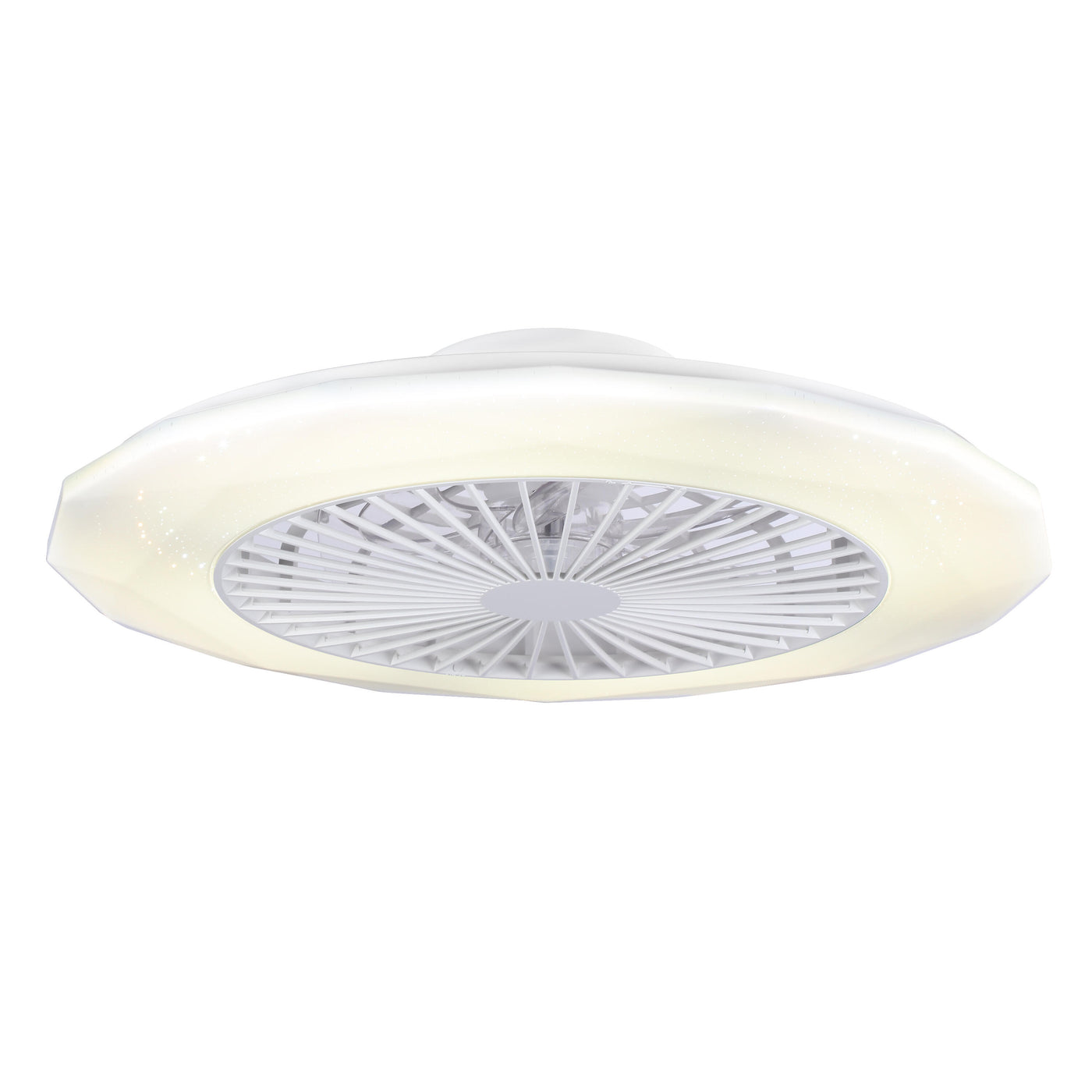 Lilly white plastic ceiling fan light, diameter 58 cm, LED 2700 lm, CCT dimming