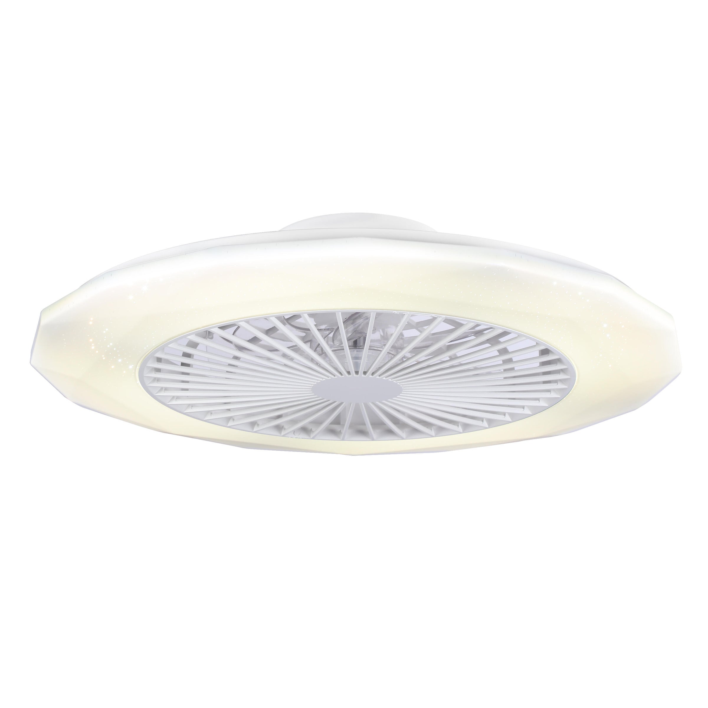 Lilly white plastic ceiling fan light, diameter 58 cm, LED 2700 lm, CCT dimming