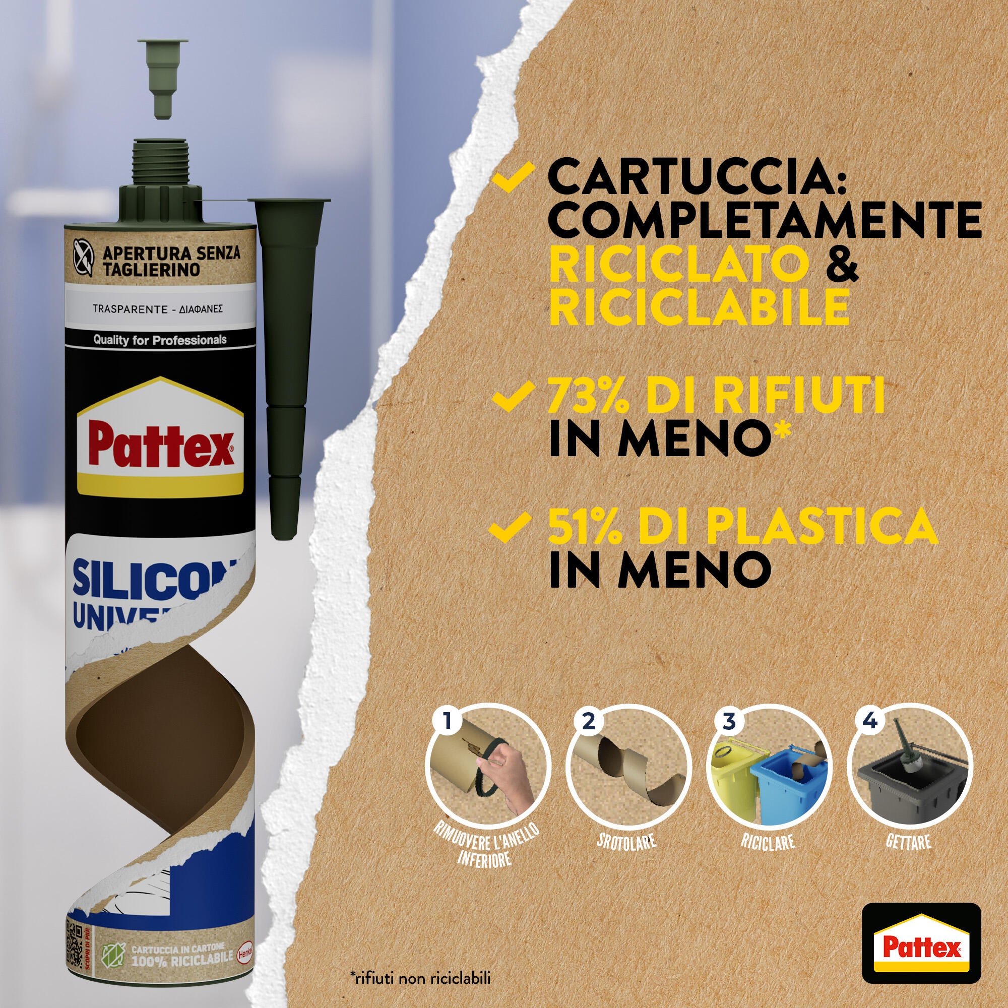 Bi pack silicone acetico trasparente universale pattex 280ml