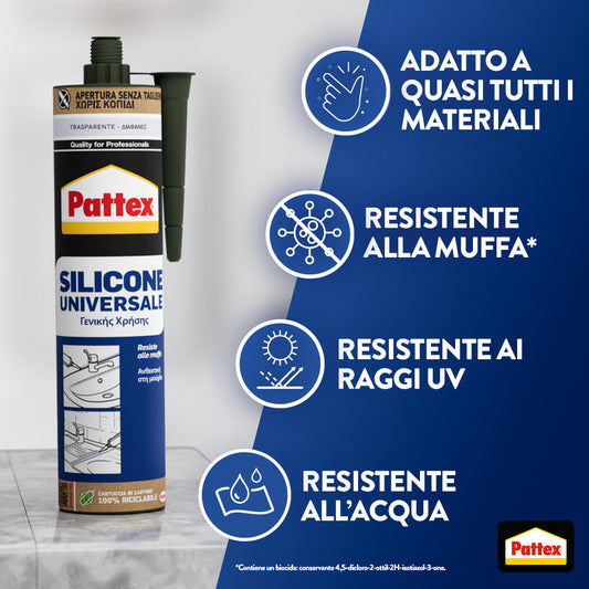 Bi pack silicone acetico trasparente universale pattex 280ml