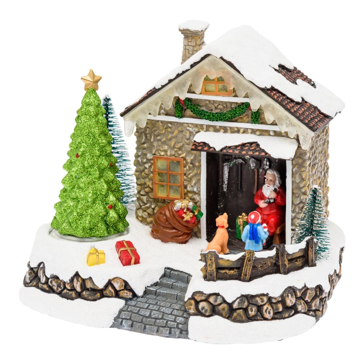 Villaggio natalizio 20x15xh17cm casa di babbo natale con albero in movimento, led multicol