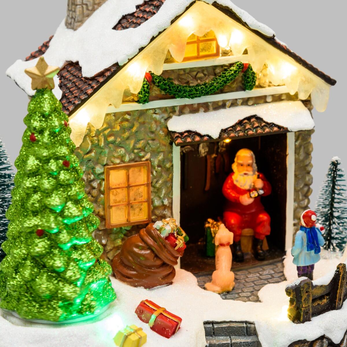 Villaggio natalizio 20x15xh17cm casa di babbo natale con albero in movimento, led multicol