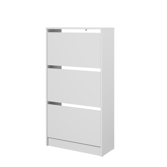 White 3-door shoe rack, W60 x D24.9 x H112.5, holds 15 pairs