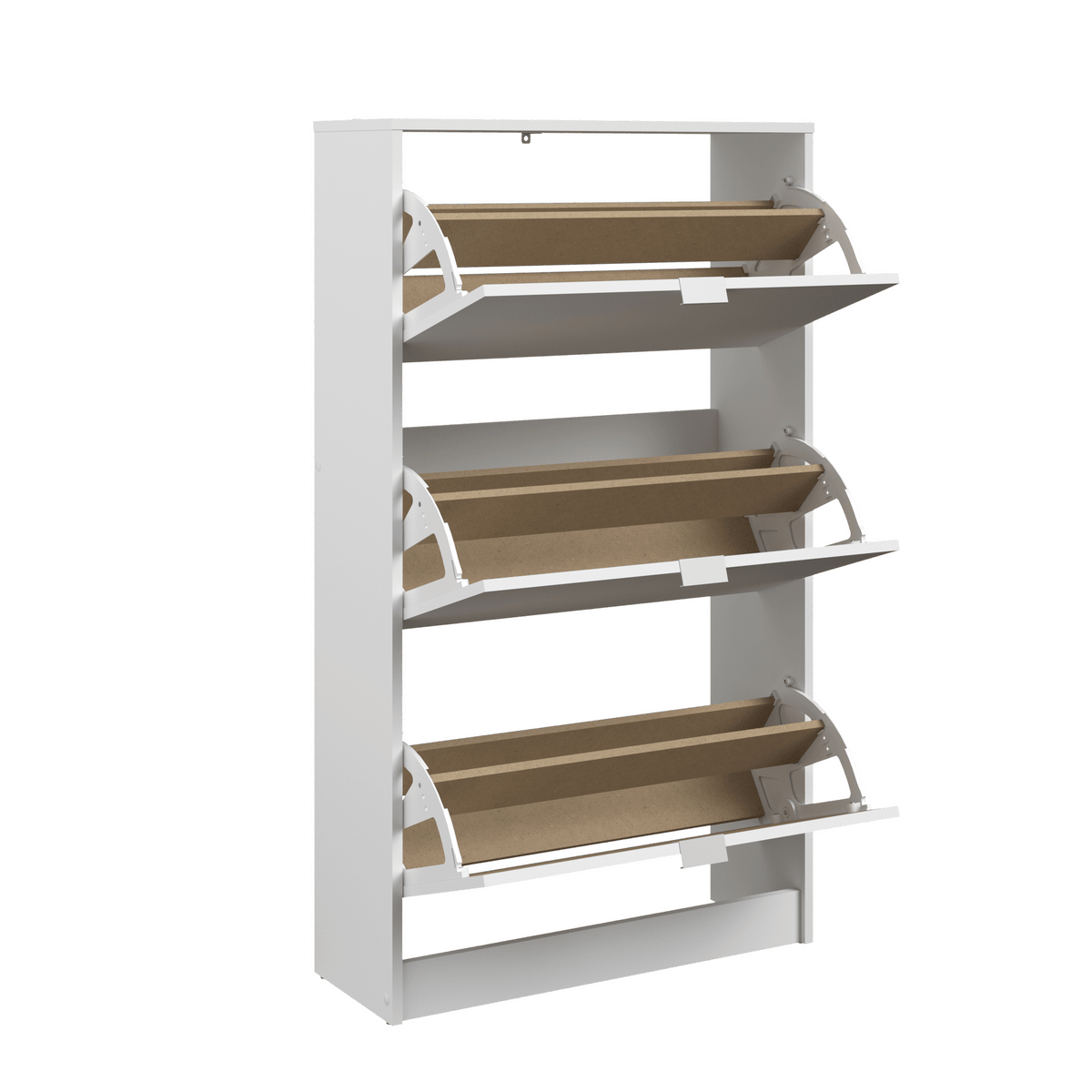 Scarpiera 3 ribalte doppia profondita' bianco 69x25x120 18 paia con piedini