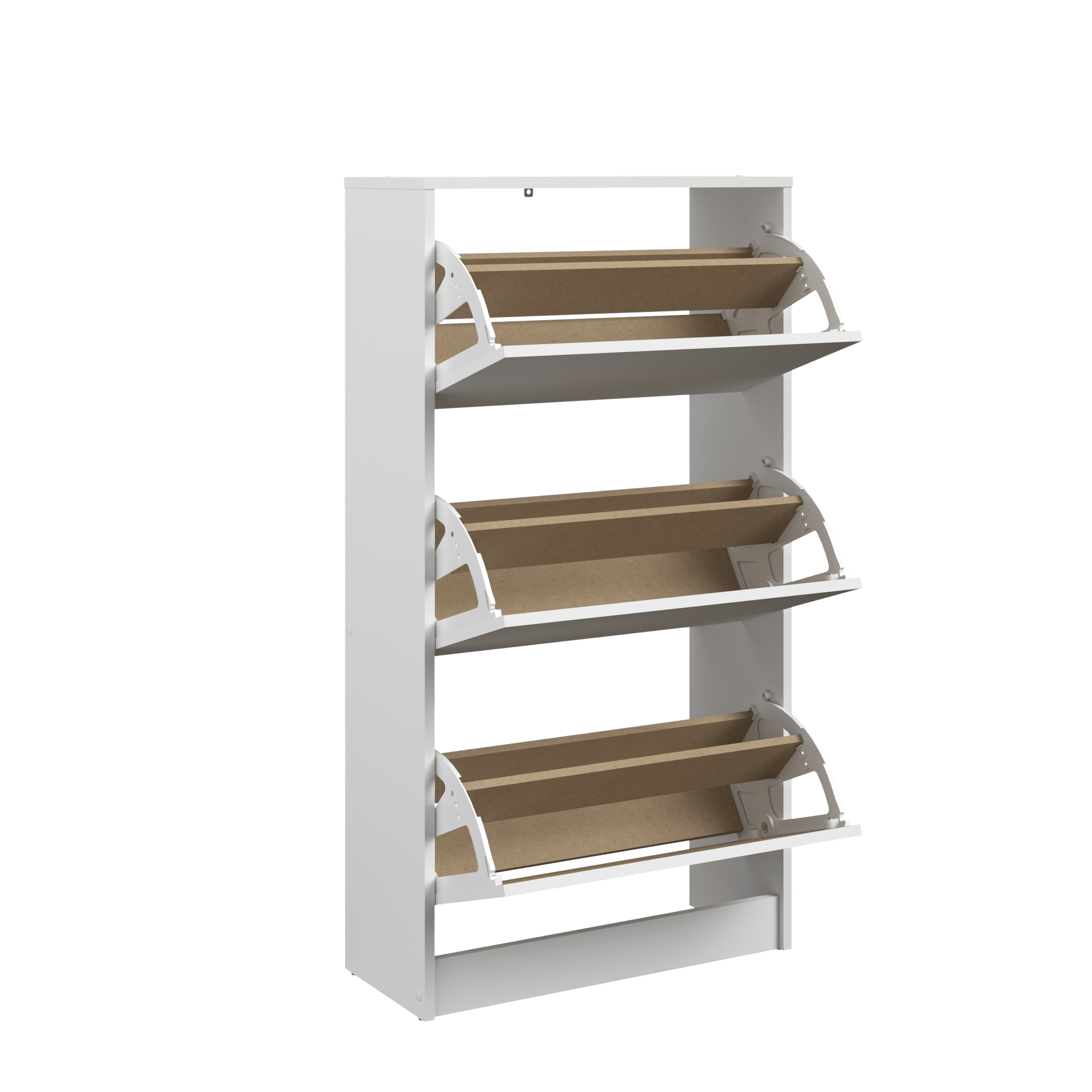 White 3-door shoe rack, W60 x D24.9 x H112.5, holds 15 pairs