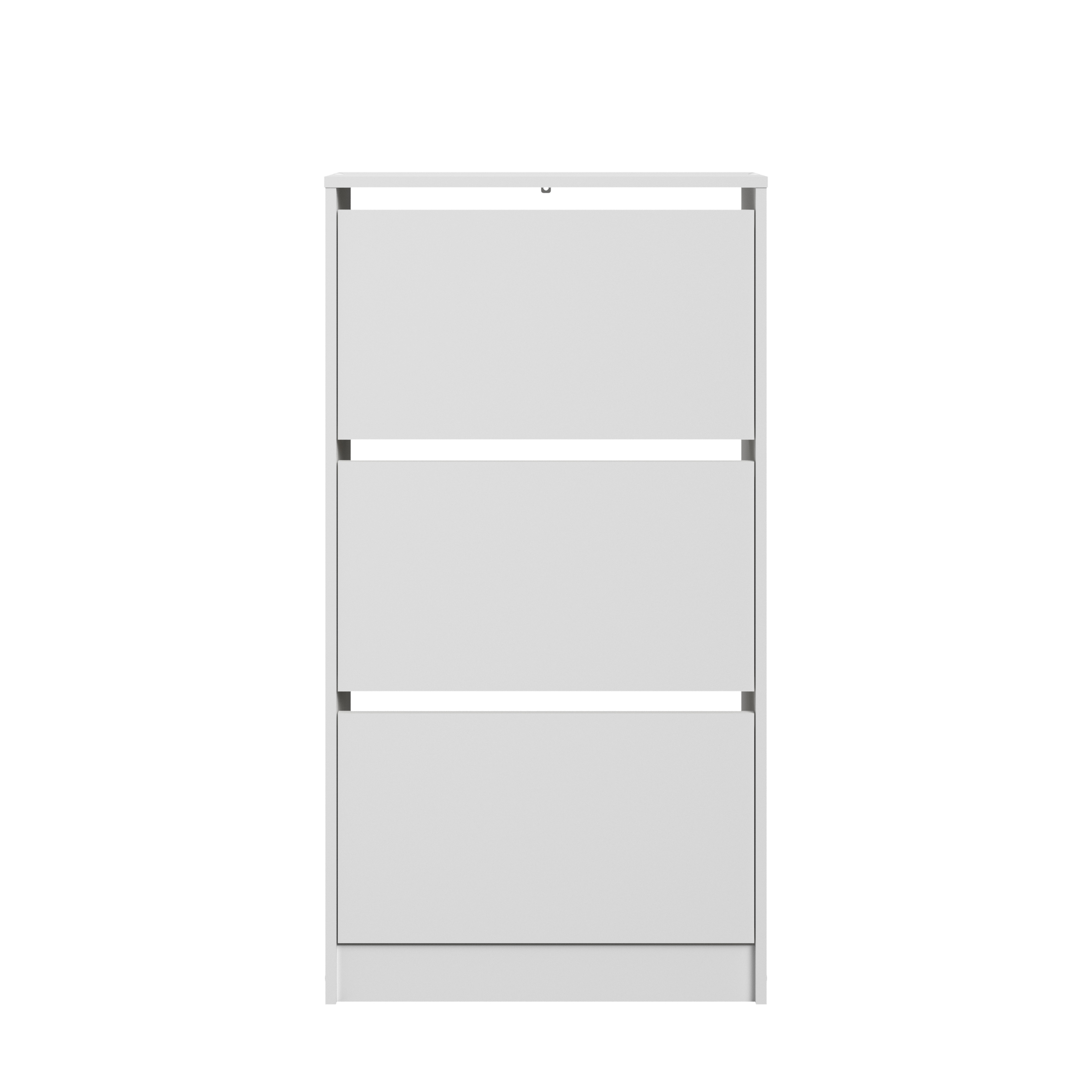 White 3-door shoe rack, W60 x D24.9 x H112.5, holds 15 pairs