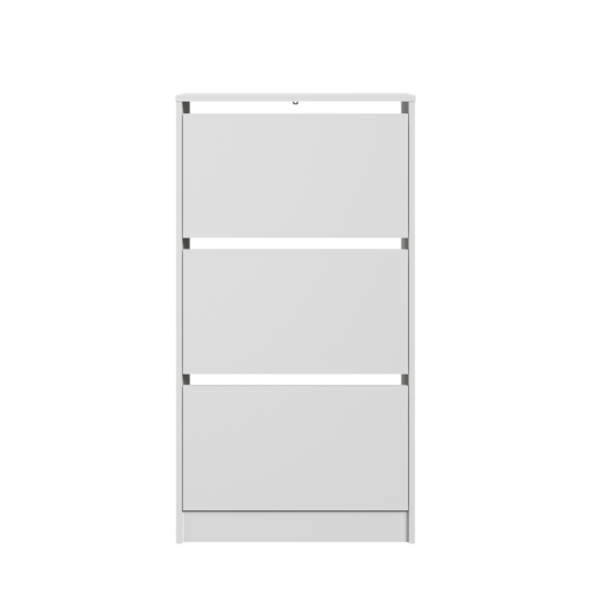 White 3-door shoe rack, W60 x D24.9 x H112.5, holds 15 pairs