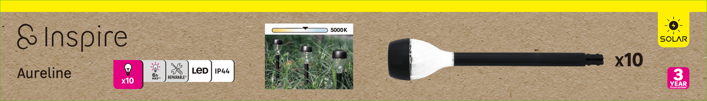 10 Aureline solar stake lights, 1.2 lm natural light, IP44