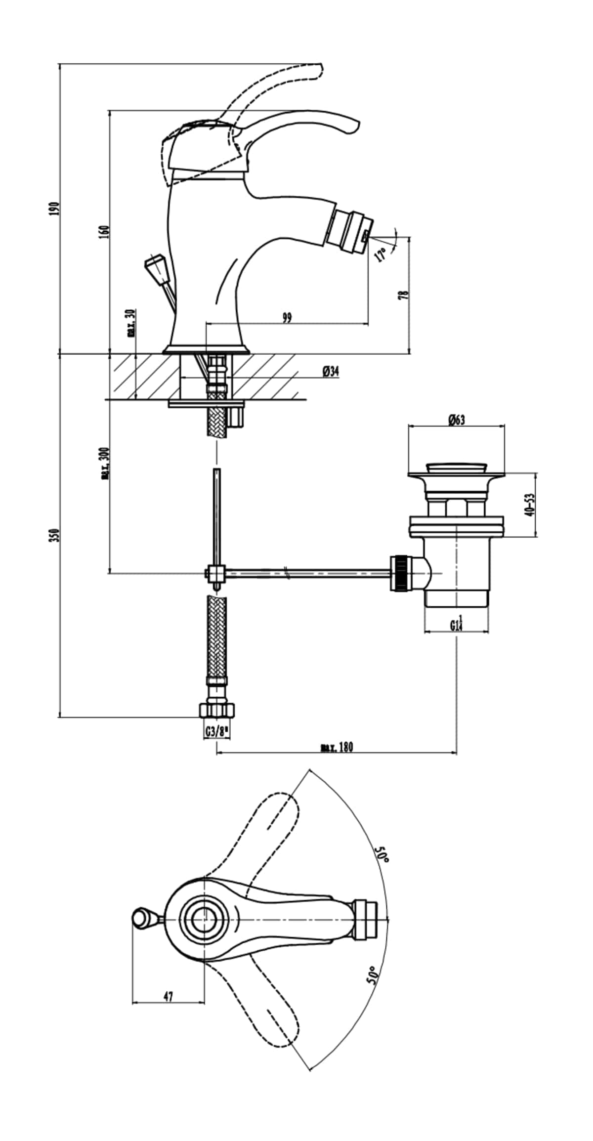 Bricocenter BIDET MIXER DISTRI SERIES BRONZE WITH DRAIN