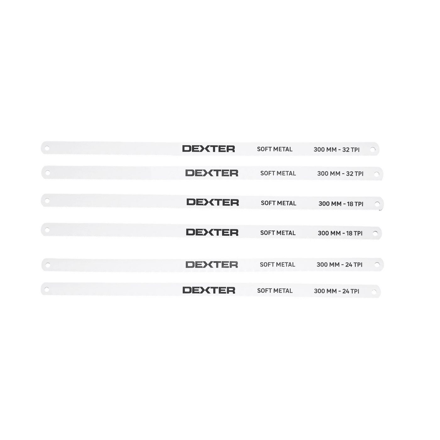 6 Dexter 300 mm replacement blades for metal-cutting saw frames, 18/24/32 tpi