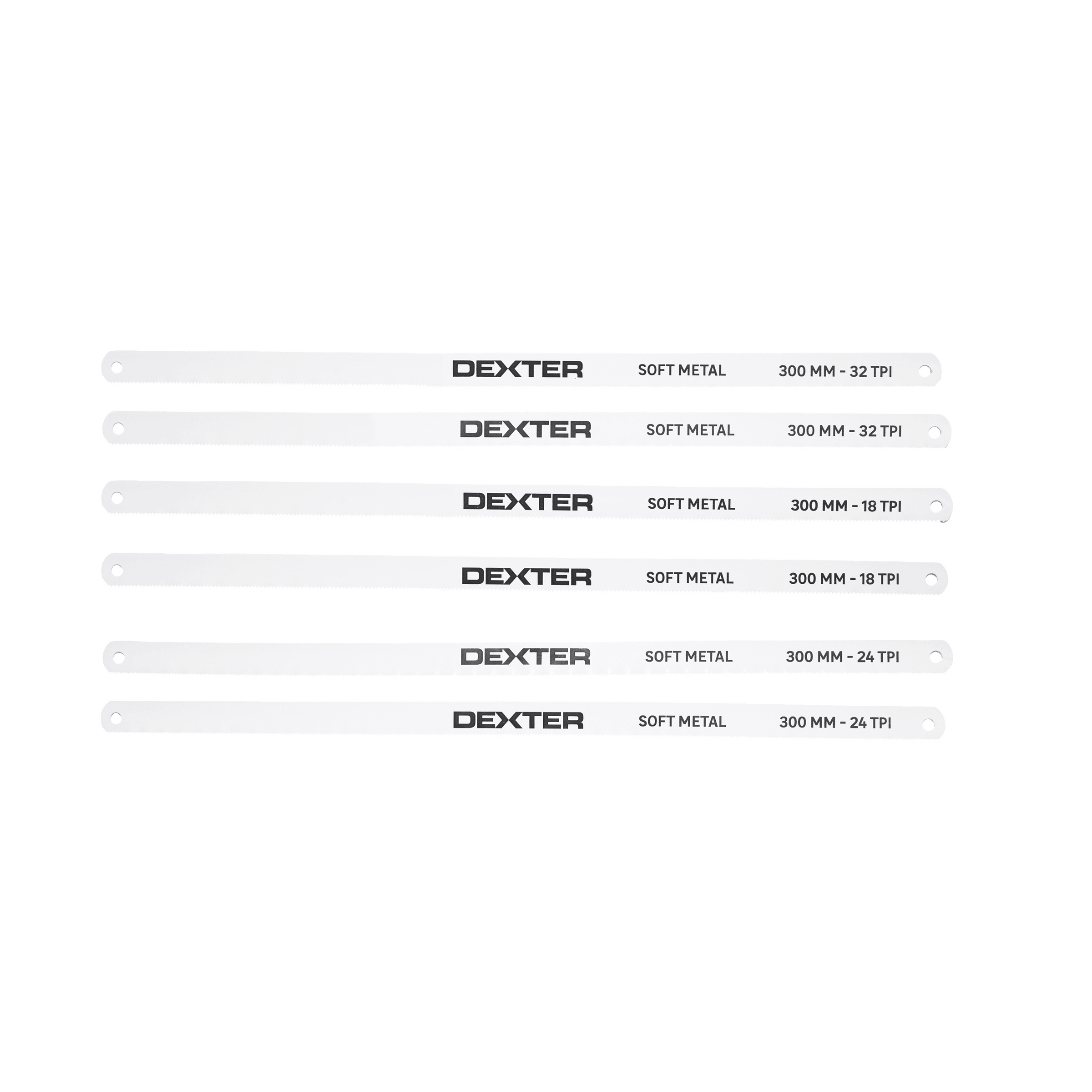 6 Dexter 300 mm replacement blades for metal-cutting saw frames, 18/24/32 tpi