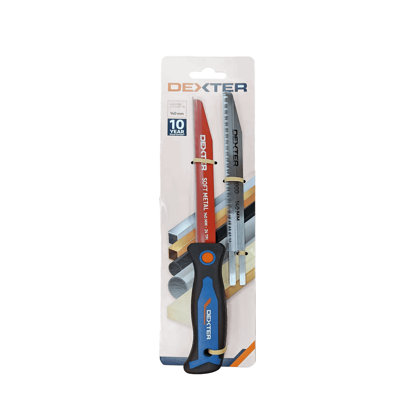 Dexter 140mm multifunction jigsaw for metal, wood and plastic, with 2 blades