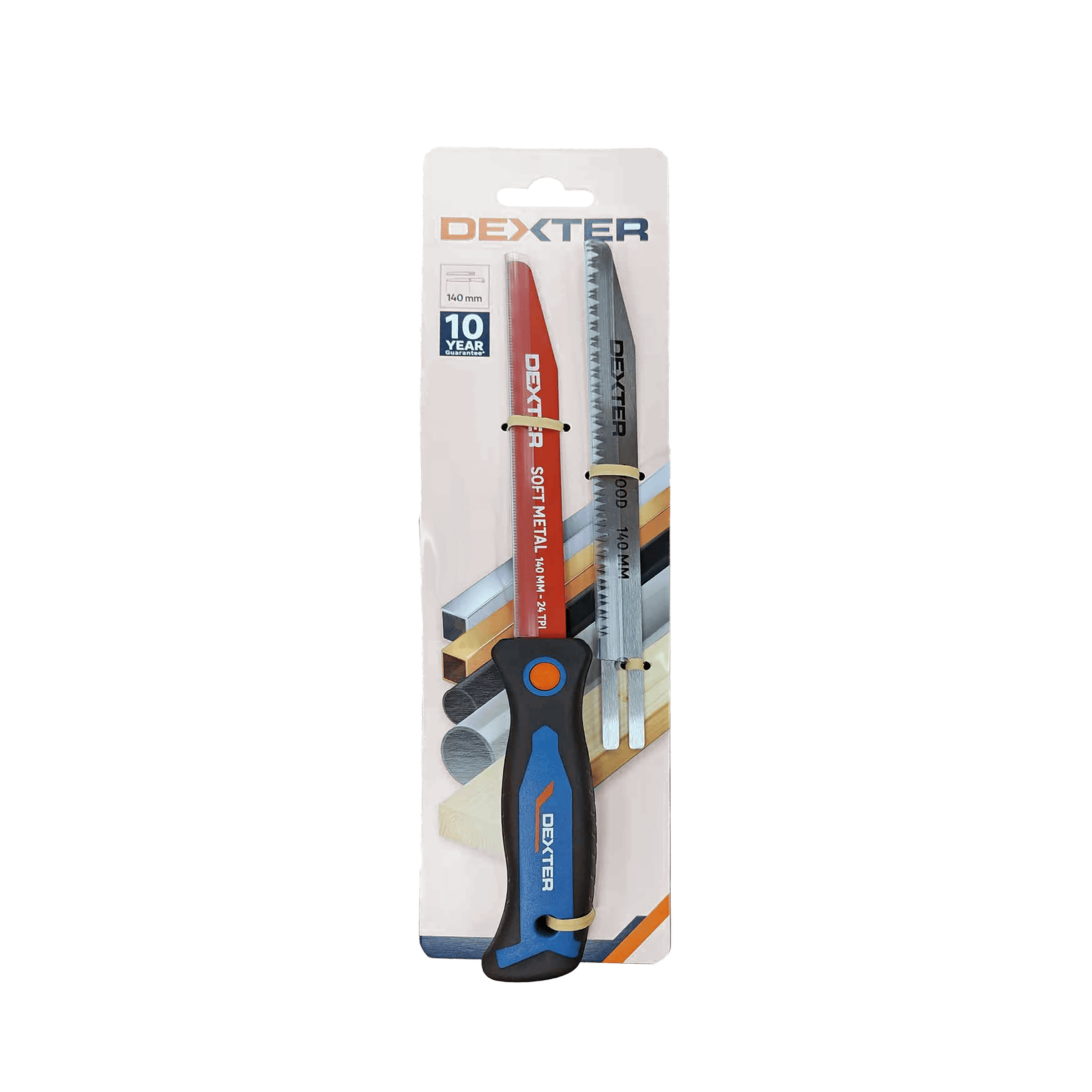 Dexter 140mm multifunction jigsaw for metal, wood and plastic, with 2 blades