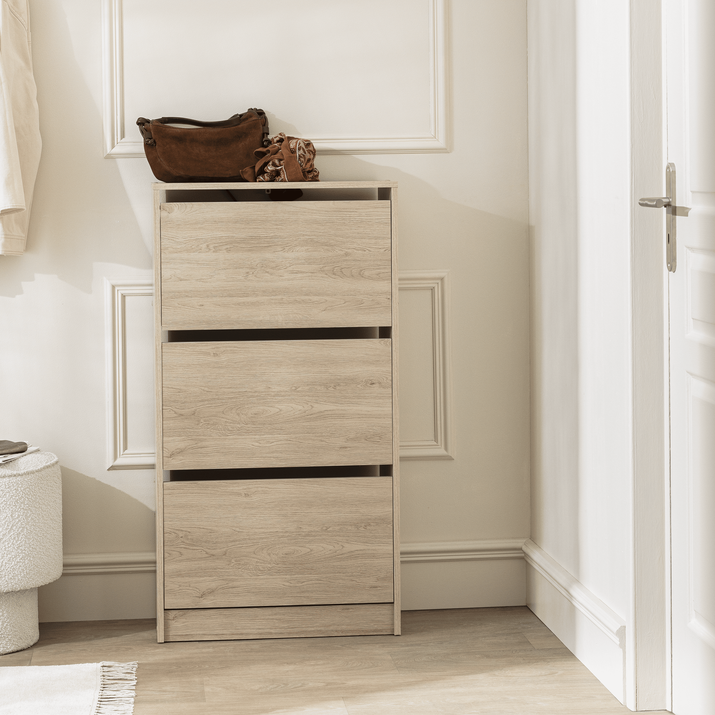 3-door elm shoe cabinet, 60 x 24.9 x 112.5 (h) cm, holds 15 pairs