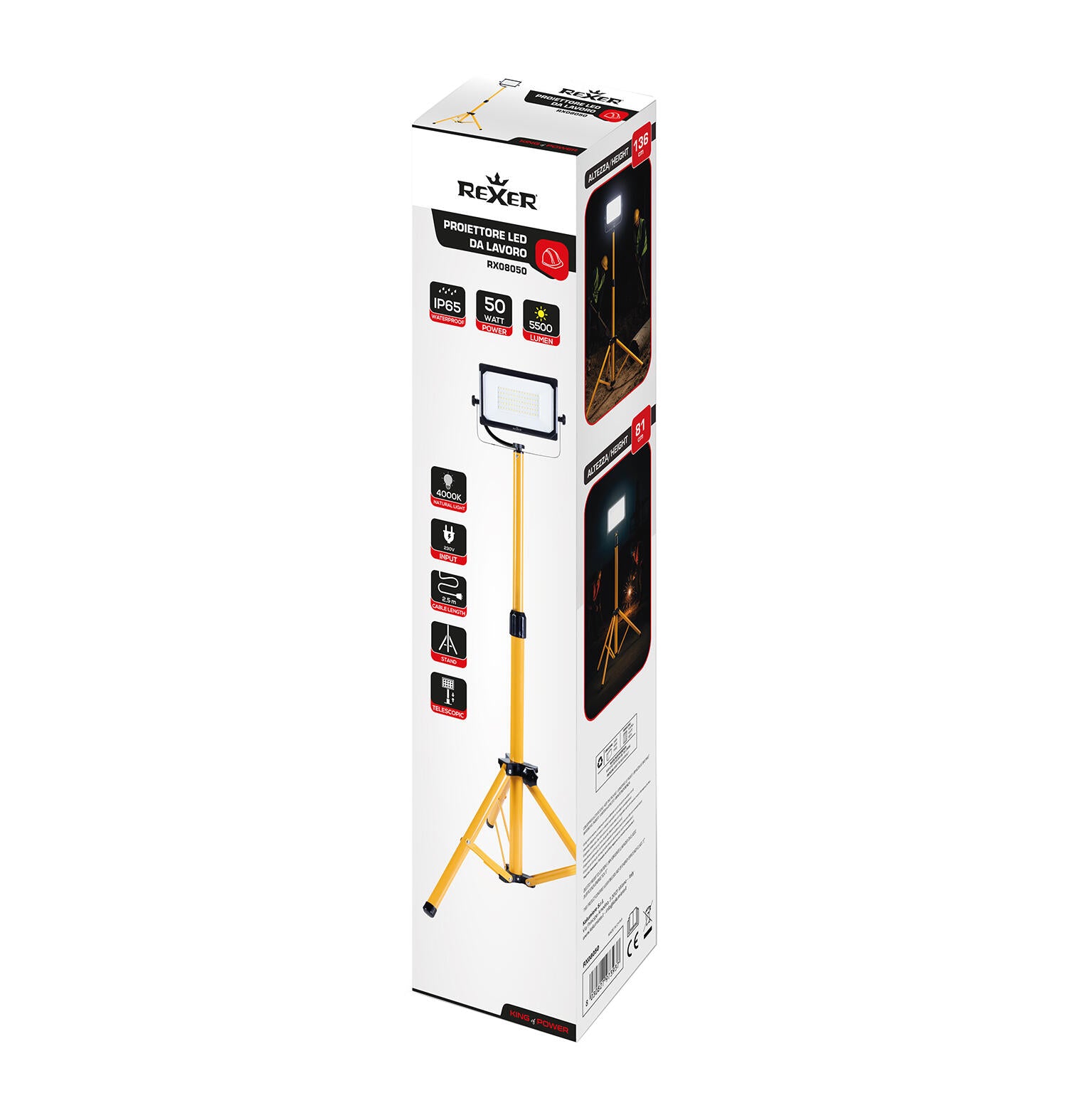 1x50W LED tripod spotlight, 5500 lm