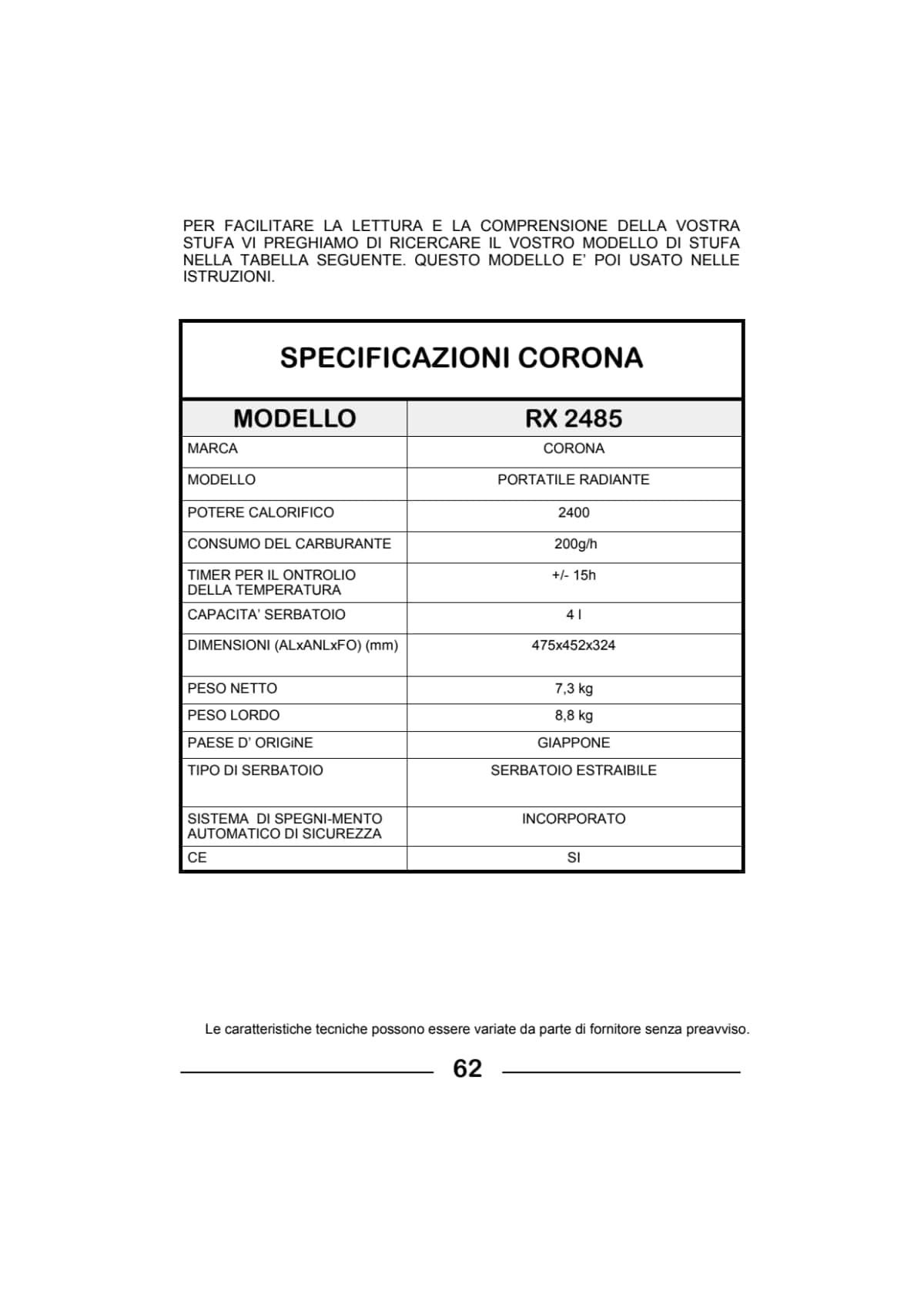 Bricocenter CORONA OIL STOVE RX2485 2.4 KW