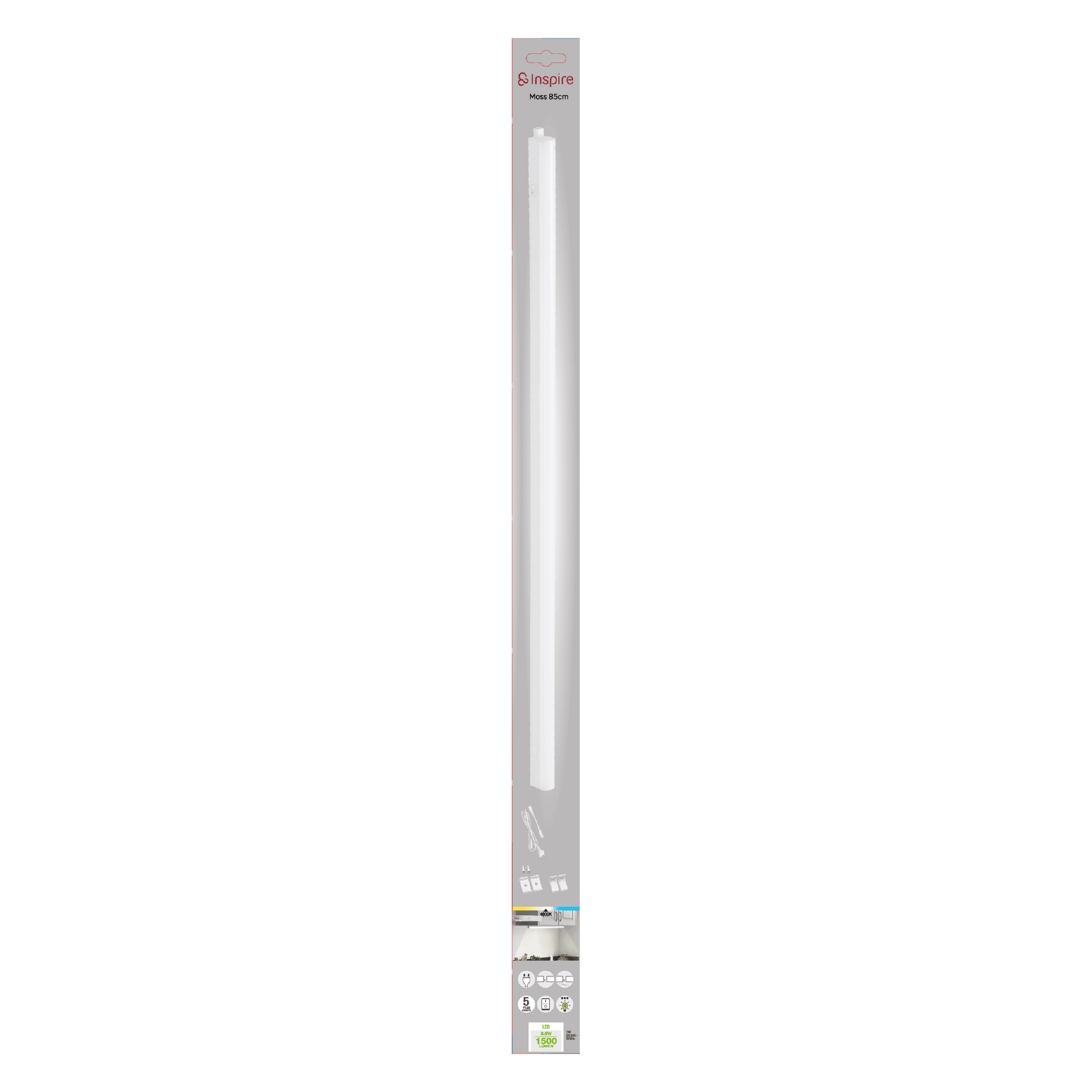 Moss under-cabinet light strip, white plastic, 85 cm, LED 10W, natural light