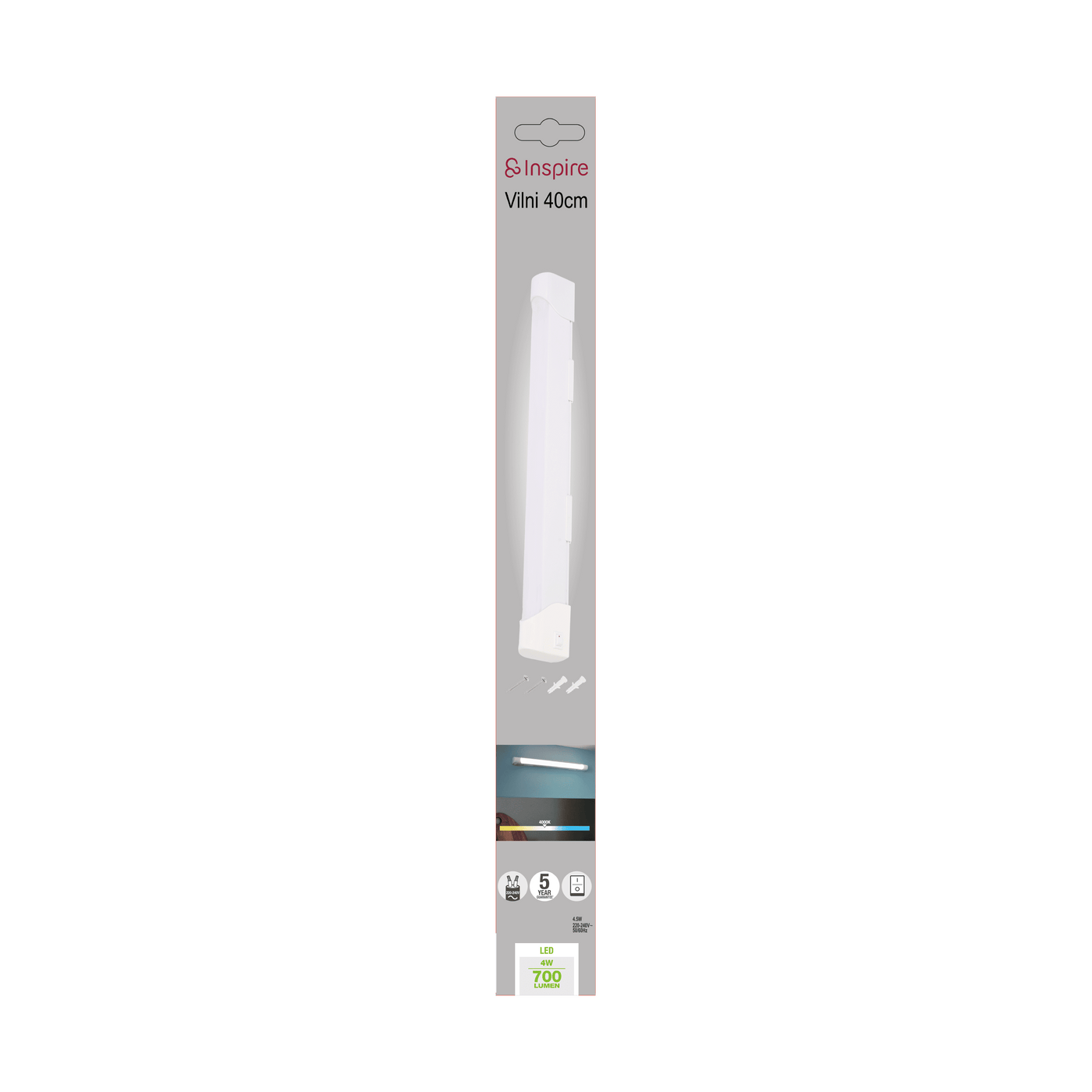 Reglette vilni 40 cm led 4.5w natural light