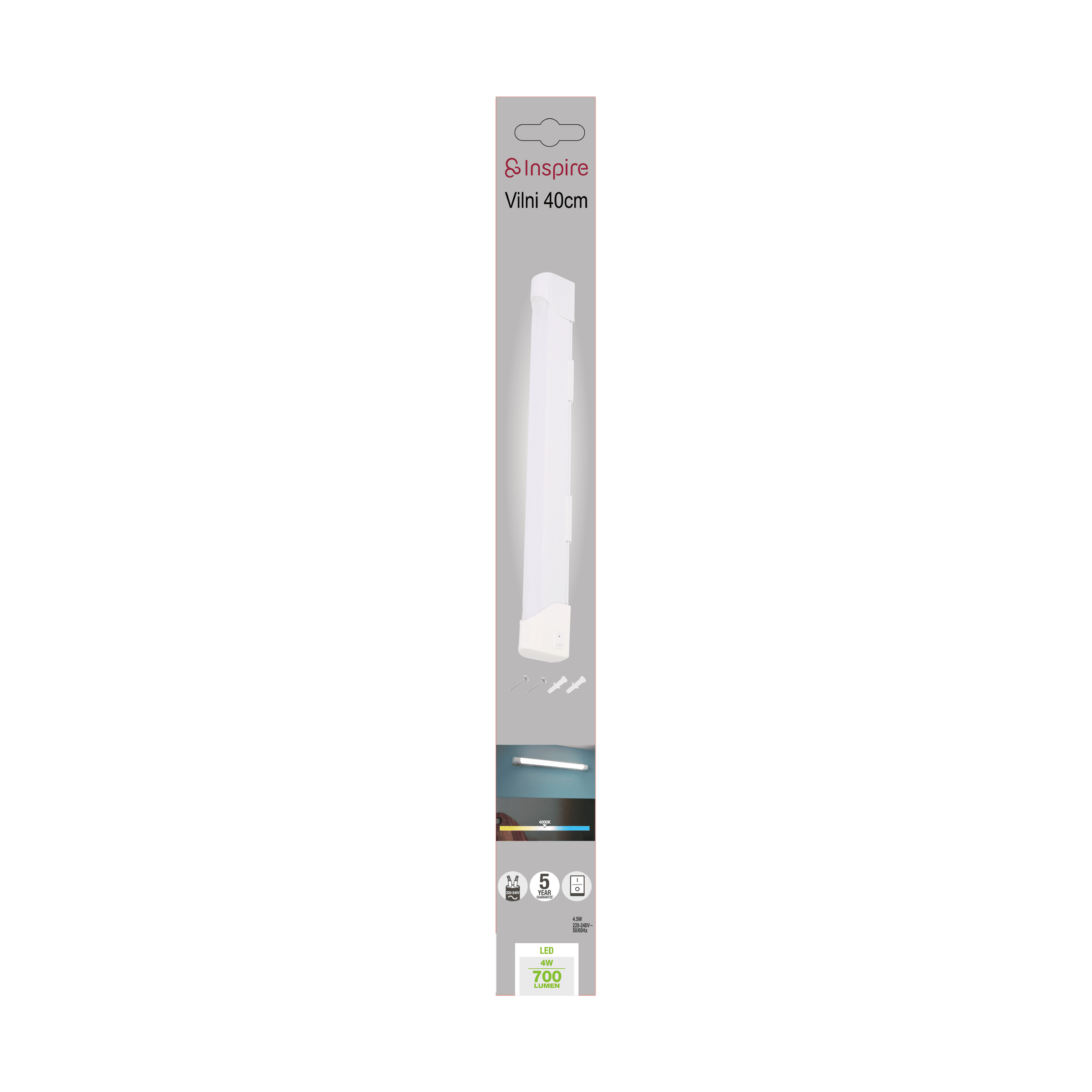 Reglette vilni 40 cm led 4.5w natural light