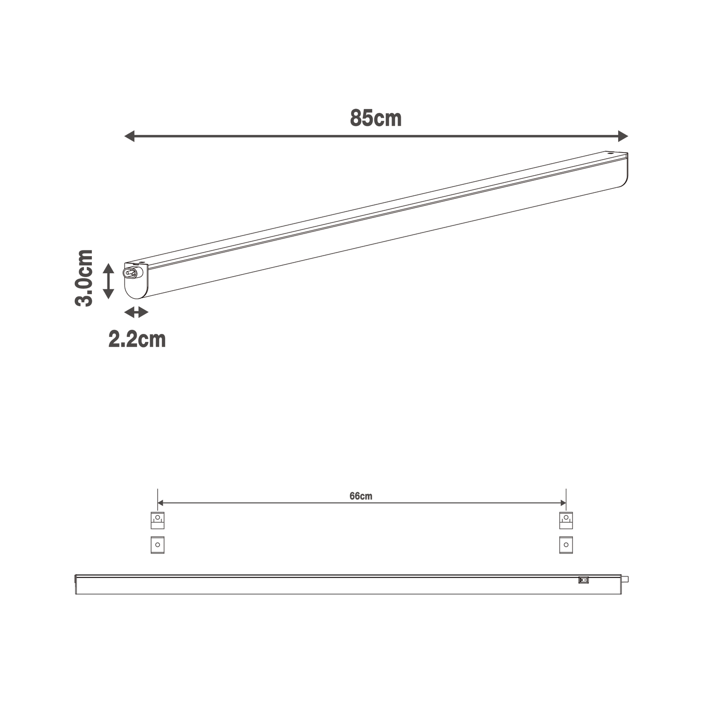 Moss under-cabinet light strip, white plastic, 85 cm, LED 10W, natural light