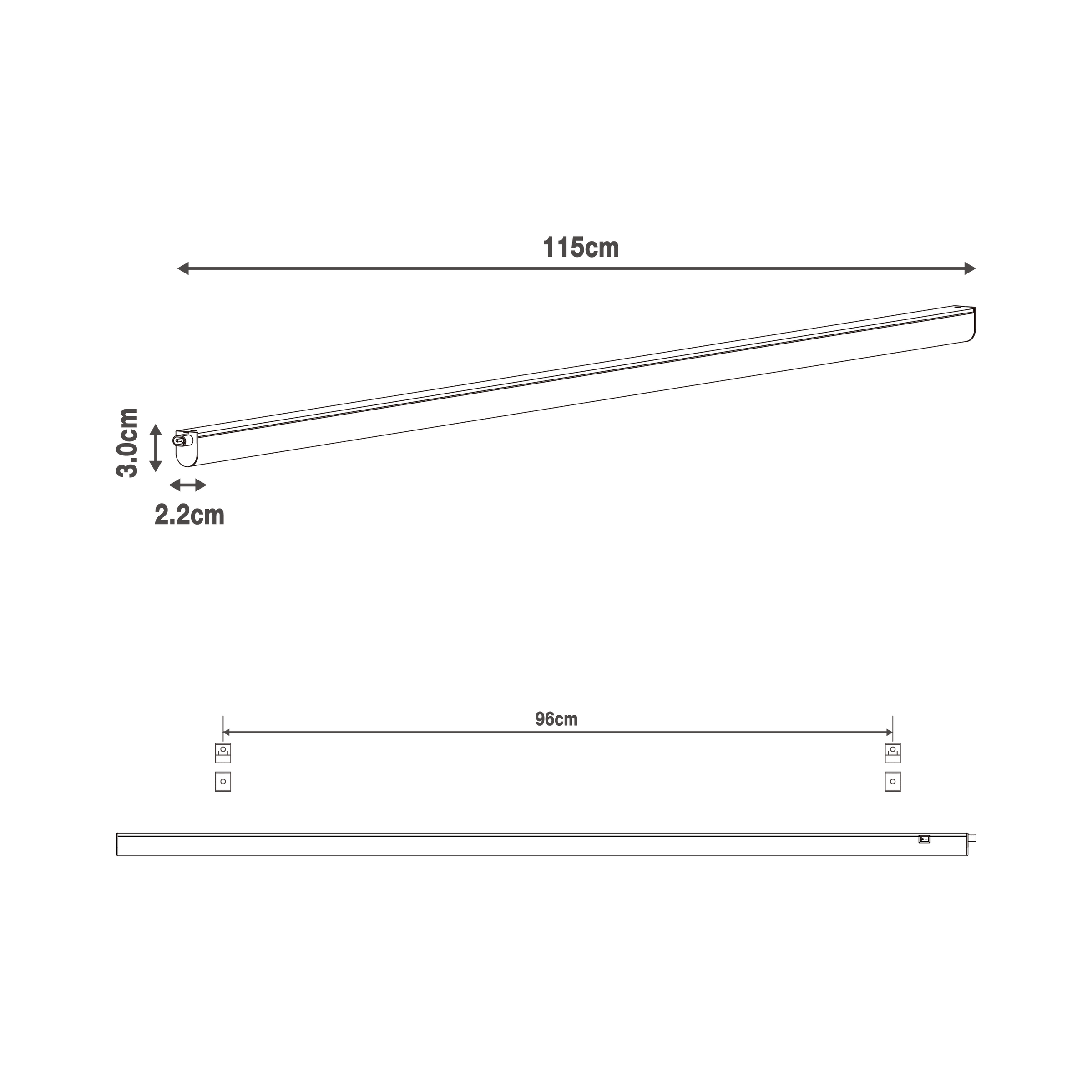 Moss under-cabinet light strip, white plastic, 115 cm, LED 15W, natural light