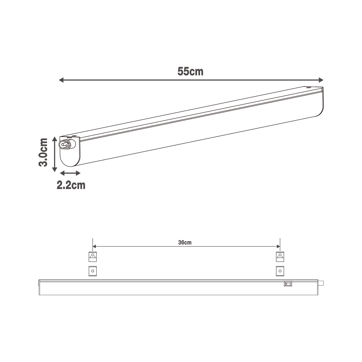 White plastic under-cabinet strip lights, 55 cm, 7W LED, natural light