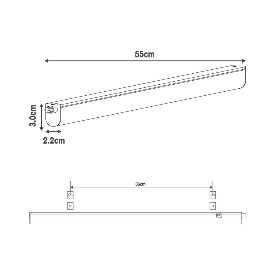White plastic under-cabinet strip lights, 55 cm, 7W LED, natural light
