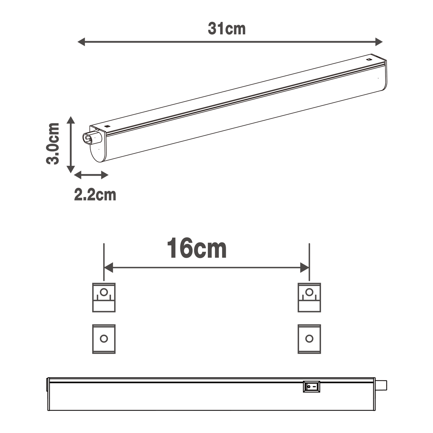 Moss under-cabinet light strip, white plastic, 31 cm, LED 4.5W, natural light