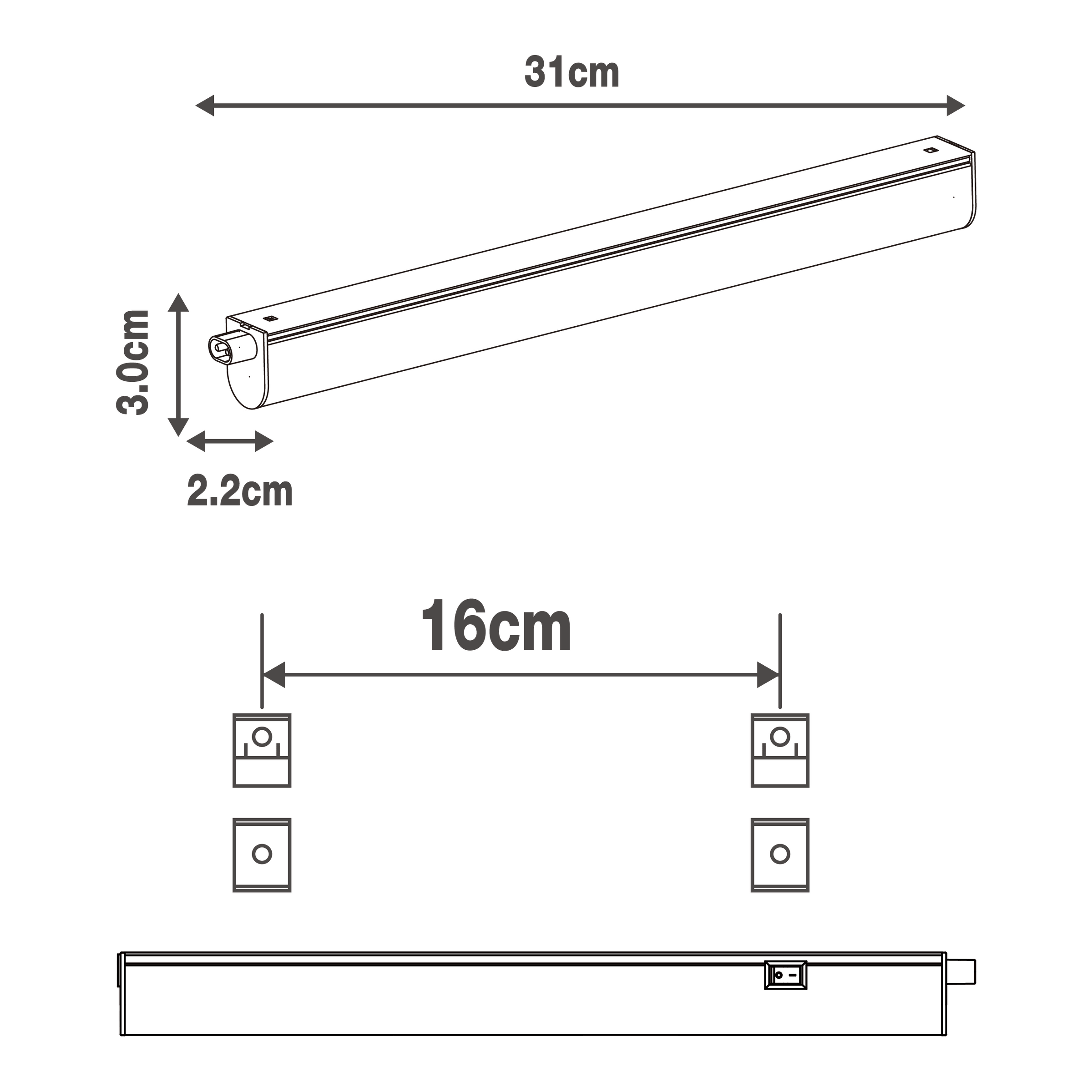 Moss under-cabinet light strip, white plastic, 31 cm, LED 4.5W, natural light